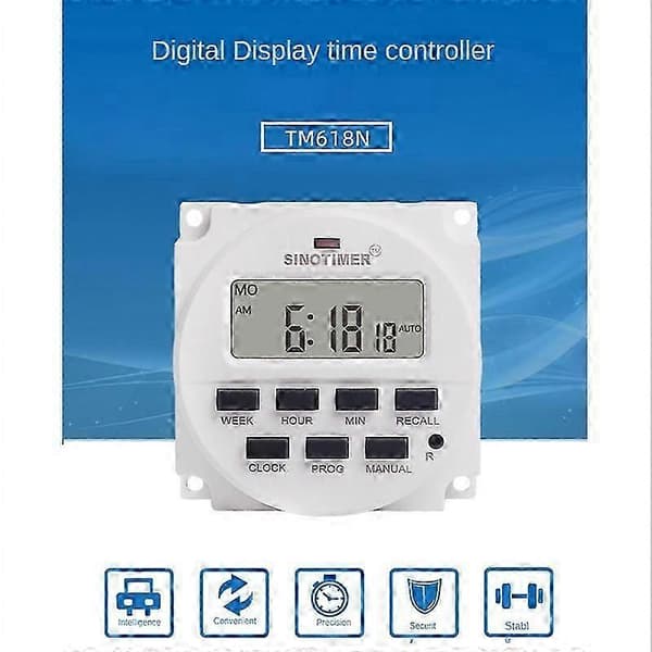SINOTIMER Tm618N-2 LCD 1,6 tommer digital 220V AC 7 dager programmerbar tidsbryter med relé inni