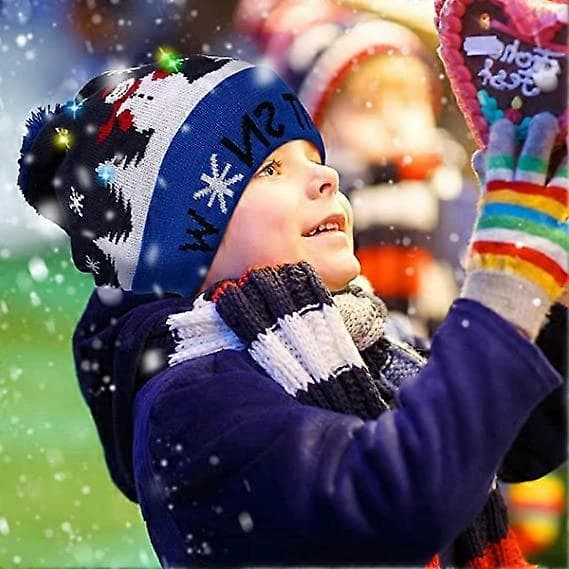 Jul Unisex Gutter Strikket Lue med LED Vinter Lysende Varm Lue