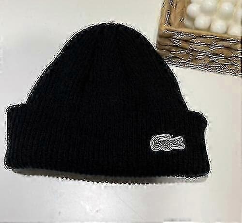 Lacoste2 stickade mössor för män och kvinnor, mössa, vintervarm utomhusmössa Black