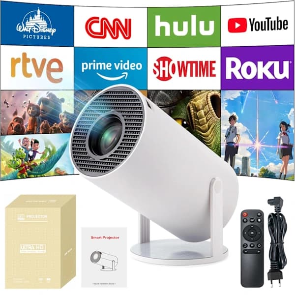 4K Smart Mini-projektor: Stöder Wi-Fi 6 och Bluetooth 5, Bärbart Android 11-system, Automatisk Keystone-korrigering, 180° betraktningsvinkel, Projicerar bild