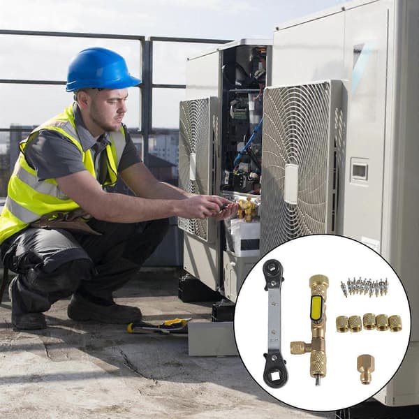 Multifunktionelt værktøjssæt til fjernelse af ventilkerner, ventilkernefjerner i messing til reparation af husholdningskølesystemer