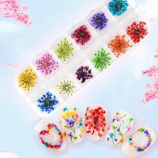24 stk./sæt små tørrede blomster UV-harpiksdekorationer neglekunst epoxy-fyld