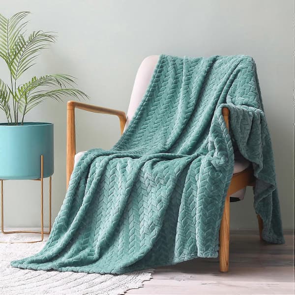 Fleecepledd, 127x178 CM Sofapledd, Mykt Jacquardvevd Bladmønsterpledd til Sofa, Celadonpledd