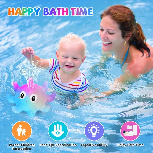 Babybadeleker, blekksprut sensorisk lysende badeleke, automatisk vannsprutleke, badeshowergave, egnet for babygutter (blå)