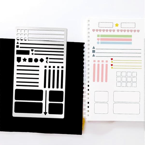 4 stykker metal journal stencils, genanvendelig rustfrit stål skabelon planner stencil til journaling DIY scrapbooking, vane tracker, ugentlig oversigt, note 1 Set