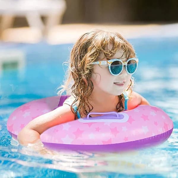 Baby Pool Float med avtagbart solskydd Tecknad uppblåsbar simring Baby Pool Float Ring