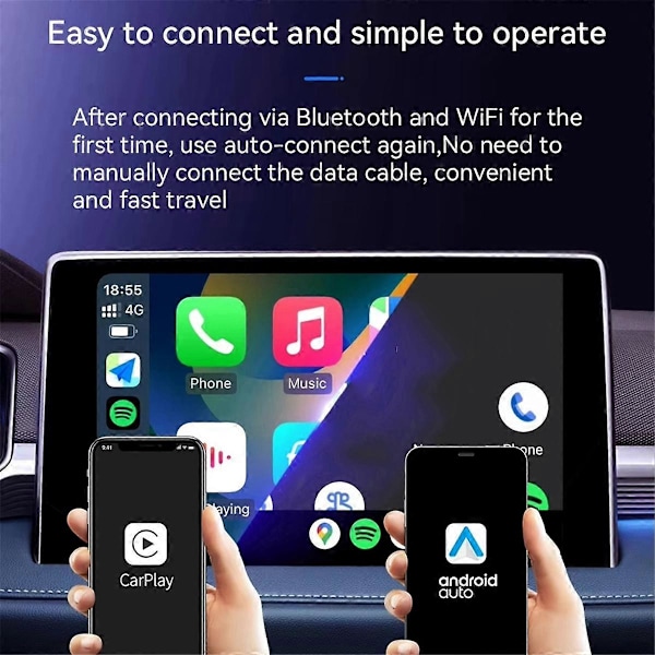 2 i 1 trådløs Carplay-adapter til IOS/Android Auto Smart Box Plug and Play til