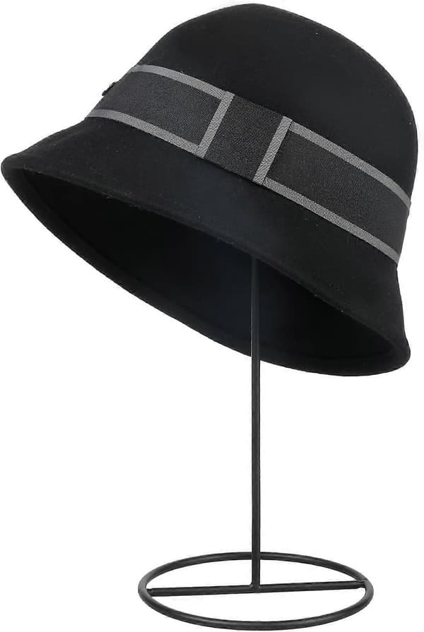 Moderne sort metal hatteudstillingsstativ, bordplade hatteholder, parykholder, sæt med 2