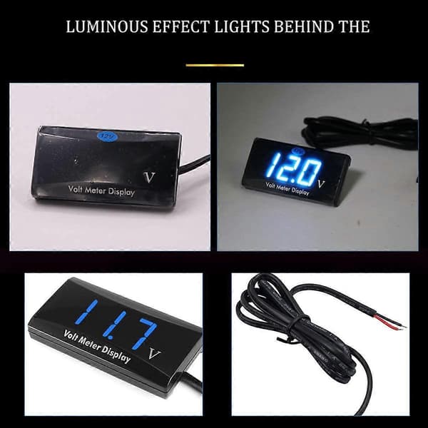 Bil DC 12V Digital Voltmeter LED Voltmeter Vanntett Støtsikker DC 12V Spenningsmåler Voltmeter for Motorsykkel og Bil Spenningsmåler Voltmeter (Blå L