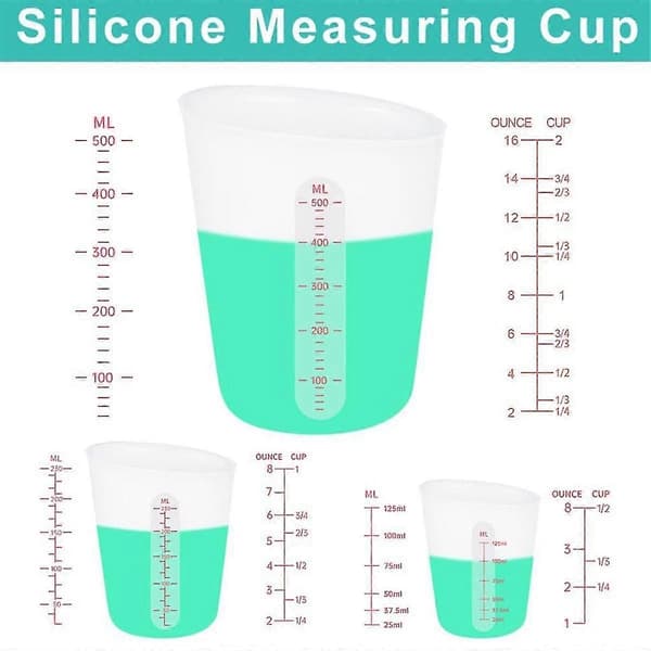 6 stk. silikonekop sæt, 500 ml, 250 ml og 125 ml til epoxy silikone målekrus, non-stick blanding