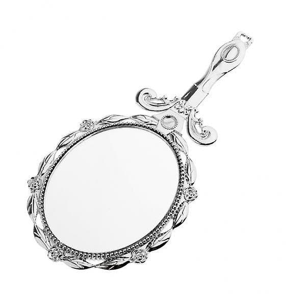 5xMini Sammenfoldelig Retro Antik Oval Makeup Kosmetisk Håndtag Spejl Lomme Sølv