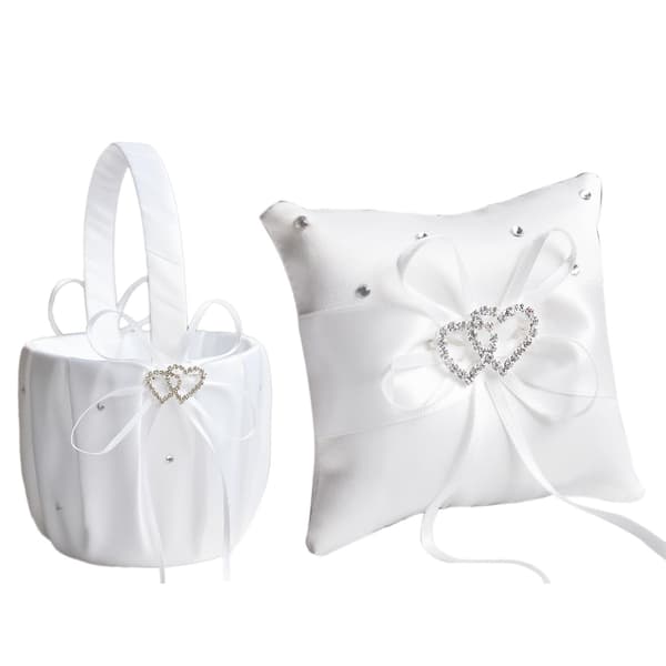 2 st bröllopsset vit satin och kungsblå blomsterflickakorg och ringkuddeset för bröllop blå White