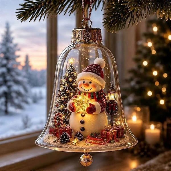 Lysende julehistoriepynt, lysende mini-feriescene med varmt LED-lys, festlig mindegave til julefestdekoration i hjemmet E