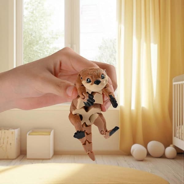 3D-printad ledad utterfigur, 14,5 cm rörlig flodutter-modell, söt flexibel djurfigur för skrivbordsdekoration och stresslindring 1PCS