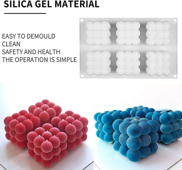6-hulls kubeform, silikonform for baking av sjokoladekake og laging av 3D håndlagde lys