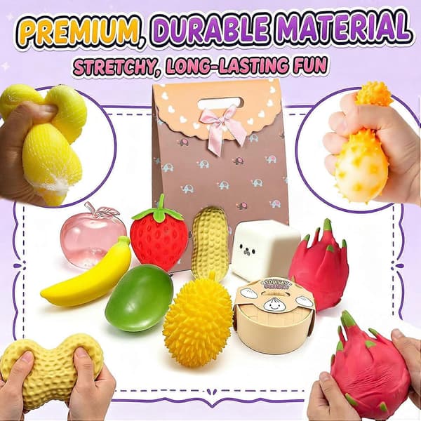 9-pack Squishy Squeeze Set-Klassisk Långsam Resning Squishy av Squeeze Jordgubbsknyte Äpple Banan Squishies Olika Designer, Töjbar Sensorisk A-9pcs-random