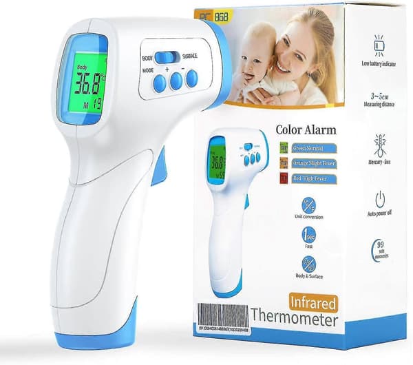 Beröringsfri panntermometer, vuxentermometer med febervarning, infraröd termometer med minnesfunktion, LCD-display, panntermometer