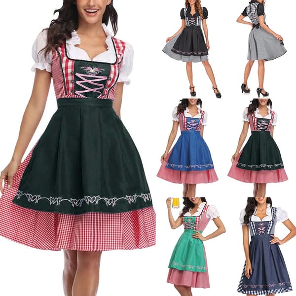 Dirndl med förkläde för Oktoberfest - Traditionell bayersk klänning för kvinnor S