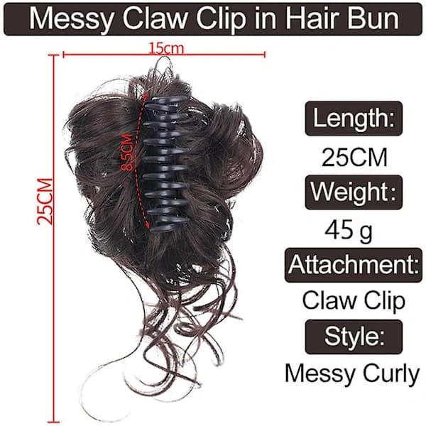 Hårstycke med klämma, hårknut, lockig hårtuss med hår, chignon voluminöst hårstycke, I{hh} Mörkbrun