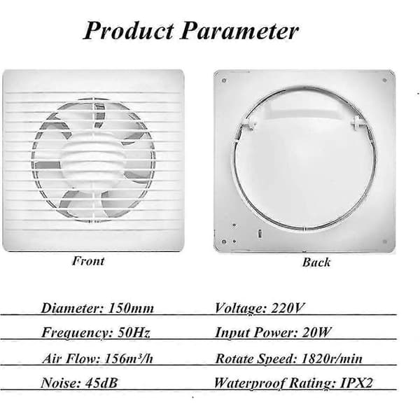 Badeværelsesventilator 150 mm med kontraventil 156 m³/t rørventilator til badeværelse garage (6\")