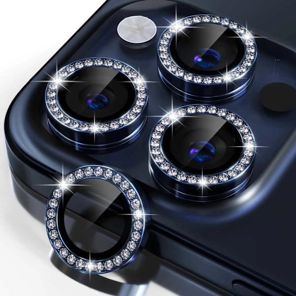 iPhone 15 Pro/Pro Max Kameraskydd - Glittrande Diamant Blå