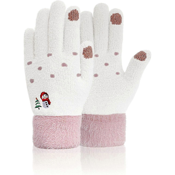 Varma handskar för kvinnor, stickade varma handskar, elastiska fluffiga damhandskar, vinterfoder i ull