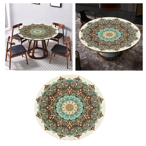 Rund tilpasset duk Bordtrekk Elastisk Polyester Vanntett Sklisikker Gul 150cm