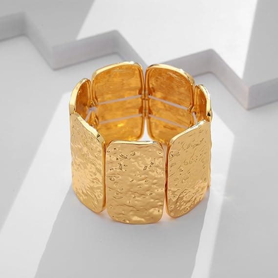 Dame Bred Hamret Mansjett – Gullfarget Elastisk Armbånd – Justerbart Statement-Armbånd i Bohemsk Stil