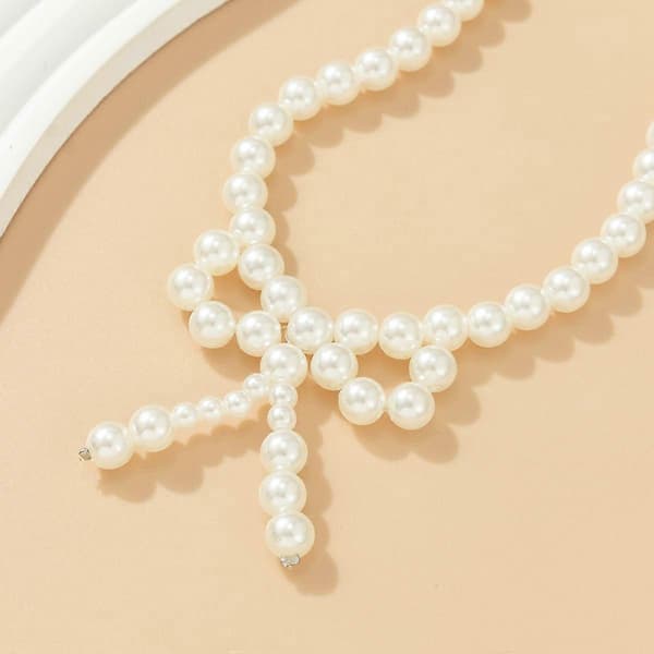 Bow Pearl Halskæde Hvide Perlehalskæder Bow Knot Choker Halskæde til Kvinder