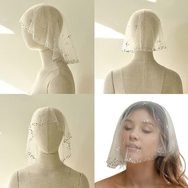 Hvitt slør Rhinestones Mantilla Hodeplagg Bryllupshårtilbehør Hvitt Bryllupsslør Hodeplagg Hvitt Slør Hvitt