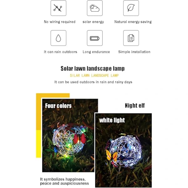 Solcellelampe Haveudsmykning Hængende Sommerfuglekugle Solcellelamper