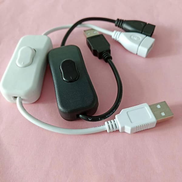 USB-switchkabel med tænd/sluk-kontakt, 30 cm, sort/hvid, hvid