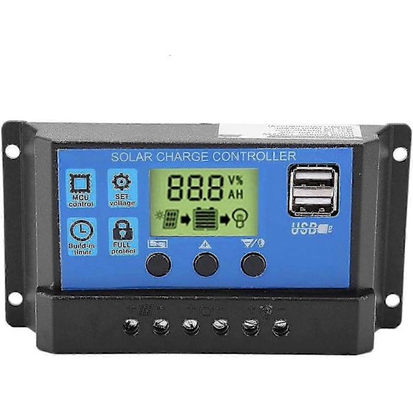 12V/24V dobbel USB solcellepanel ladekontroller (20A)