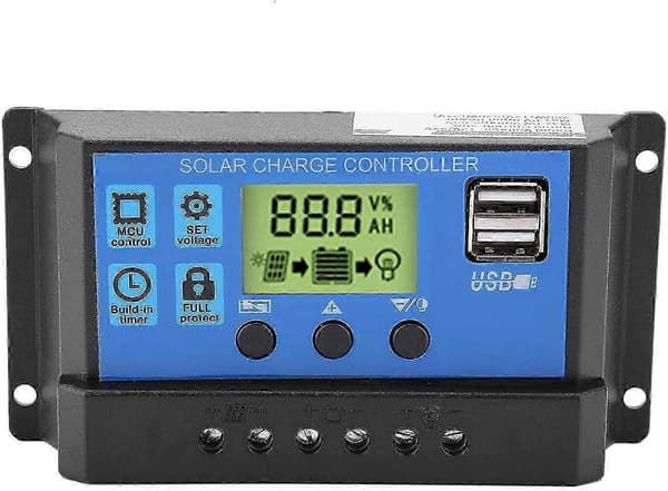 12V/24V Dobbelt USB Solpanel Opladningscontroller (20A)