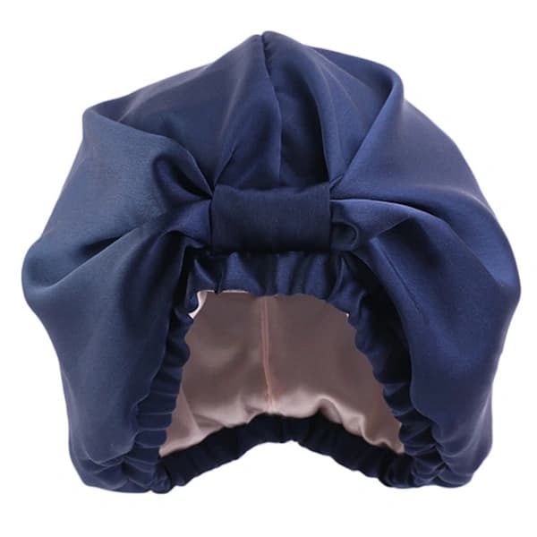 Dobbel-lags imitasjon silke sovehette/hårdekke/hodeplagg for kvinner med bredt elastisk bånd Navy blue