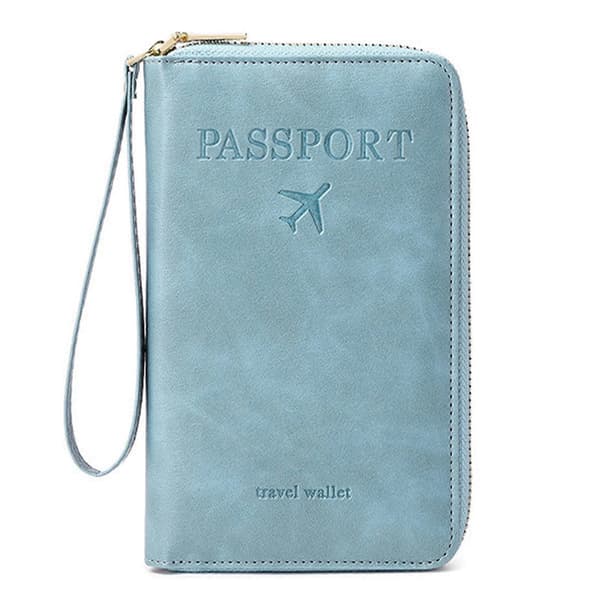 Multifunksjonell RFIDs passlommebok Reise passholder for menn og kvinner Sky Blue