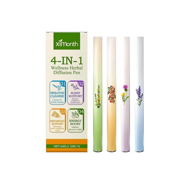 4-i-1 Velvære Urte Diffusor Penn - Mullein Diffusor Penn for Energi, Søvn, Lever- og Lungetøtte, Plantebasert (4 Staver) 3pcs