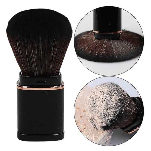 Bærbar udtrækkelig makeupbørste med låg til blush løs pudder sort