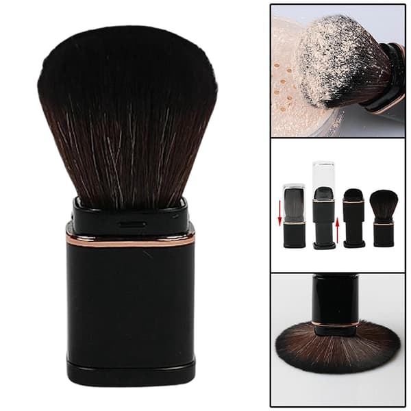 Bærbar udtrækkelig makeupbørste med låg til blush løs pudder sort