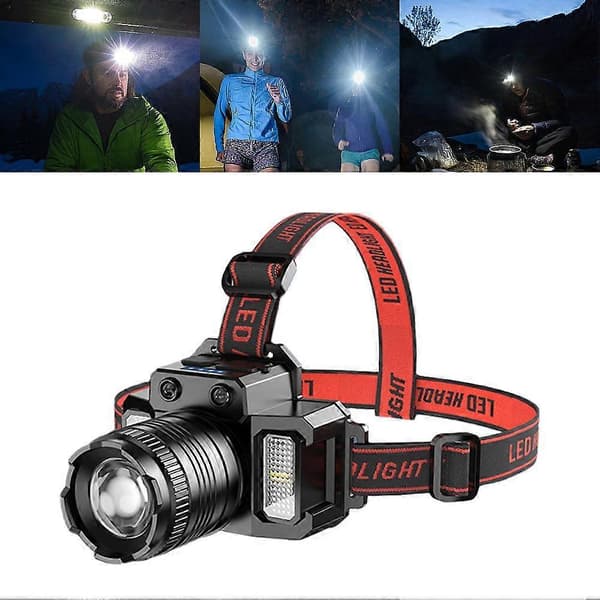Oppladbar LED-hodelykt Justerbar Zoom Hodelykt USB