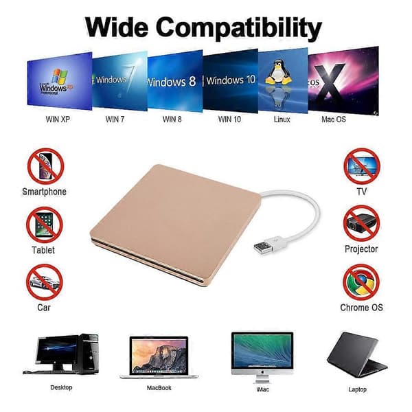 Ekstern Dvd Cd-drev, Ultra Slim Bærbar Multimedieledsager