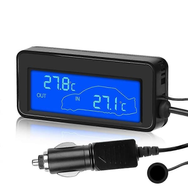Bil Indendørs/Udendørs Termometer med Sensor Mini LCD Digital Display Temperatur Auto 12V Digital Termometer Praktisk med Blåt Baggrundslys