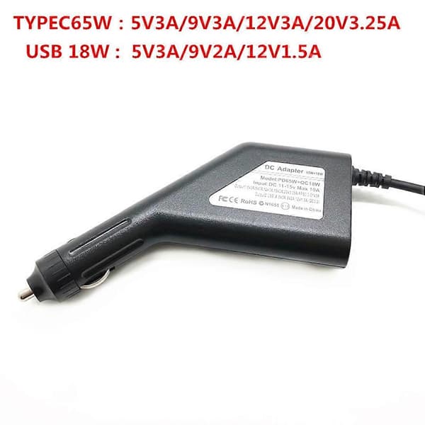 65W USB Typ C Universell Bärbar Dator DC Billaddare Strömadapter för 5V 12V Snabbladdning 3.0