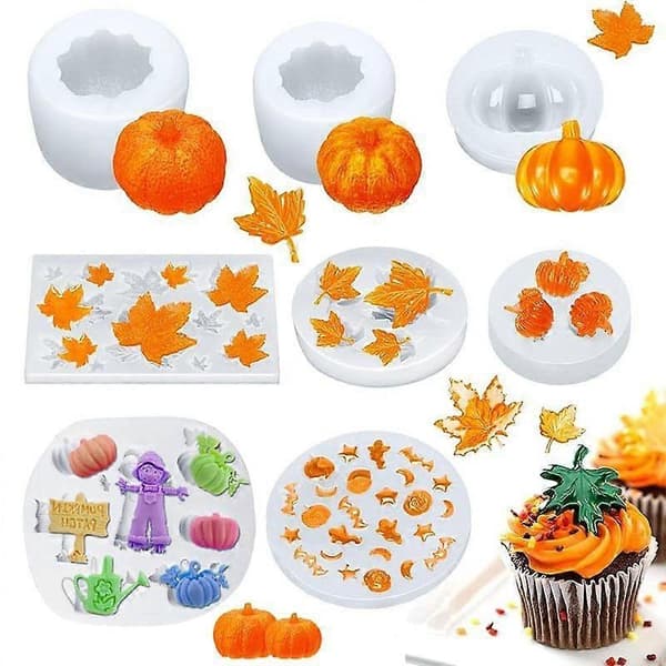 Halloween Efterårstema Silikoneform, Græskar Ahornblad DIY Lys Bageform, Genanvendelig Non-Stick Form Til Efterår Håndlavet Dekoration E