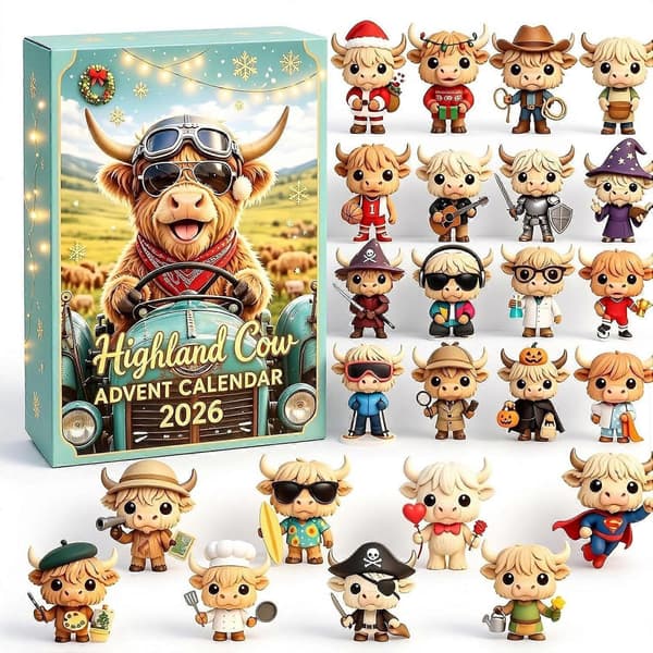 Juleflad akryl ko-ornament, Highland ko blind box sæt, assorterede søde designs, ideel julegave til samlere A