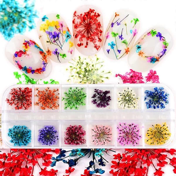 24 stk./sæt små tørrede blomster UV-harpiksdekorationer neglekunst epoxy-fyld