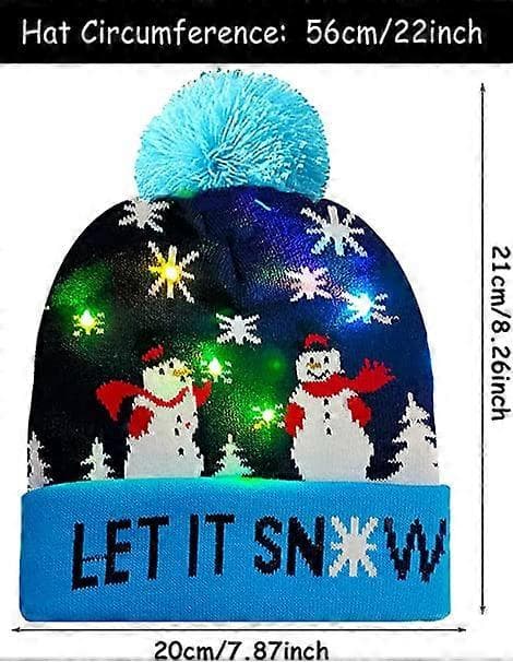 Jul Unisex Gutter Strikket Lue med LED Vinter Lysende Varm Lue