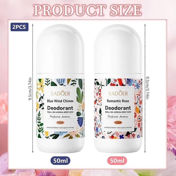2-pack roll-on deodorant med olika dofter, antiperspirant med bärbar roll-on-doft, uppfriskande doft, kladdfri och långvarig 2PCS