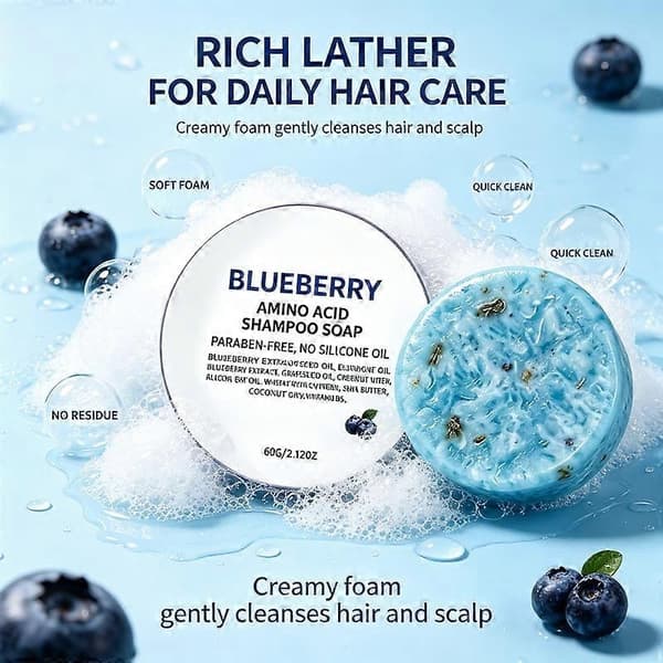 Blåbærduft Fast Shampoo Sæbe, Sikker Parabenfri, Understøtter Fluffy Rod Og Silkebløde Strå, 1/2/4 Stk. 1pcs