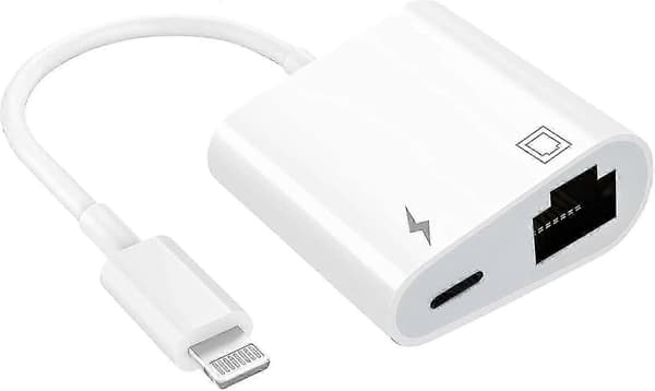Lightning til Ethernet-adapter, kompatibel 2-i-1 Ethernet LAN-nettverksadapter med ladeport